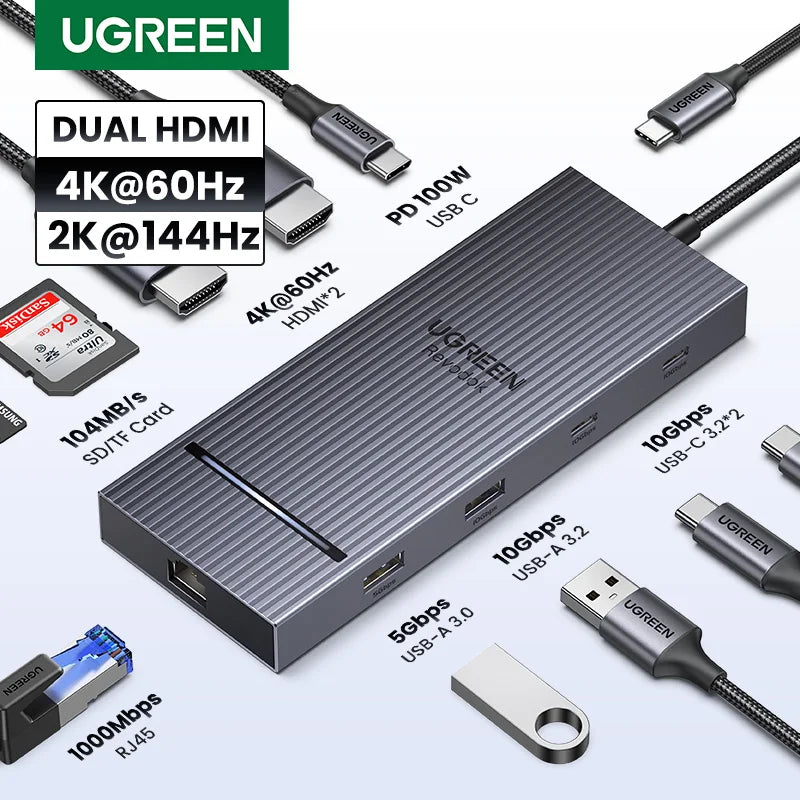 10-in-1 USB-C Docking Station with Dual 4K 60Hz HDMI and 100W PD