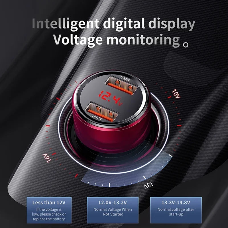 45W Dual-Port Fast Car Charger with LED Voltage Display