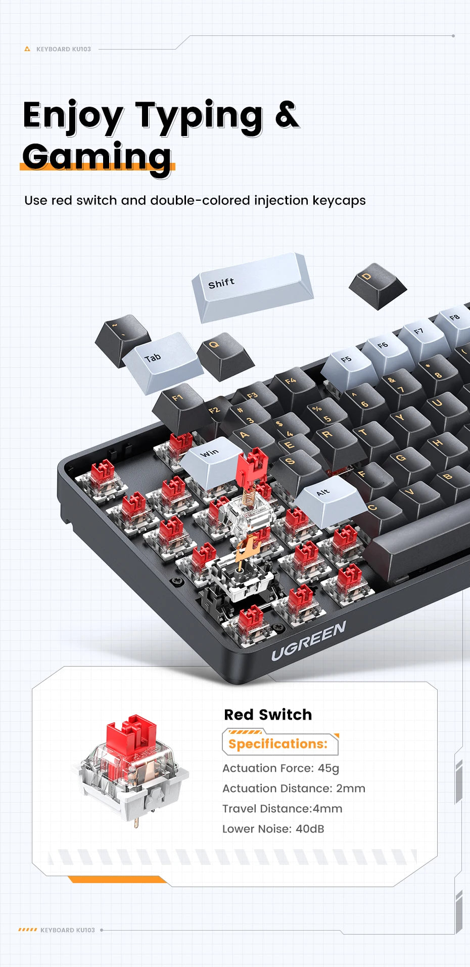 Wired Mechanical Gaming Keyboard 108 Keys with Red Switches