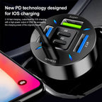 250W 6-Port Fast Car Charger with USB-C PD and QC3.0