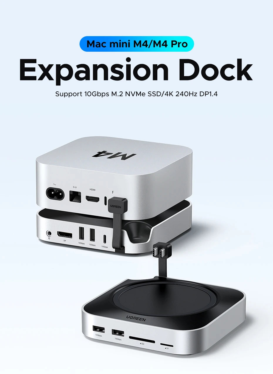 10-in-1 Docking Station for Mac Mini M4 with M.2 NVMe SSD Slot