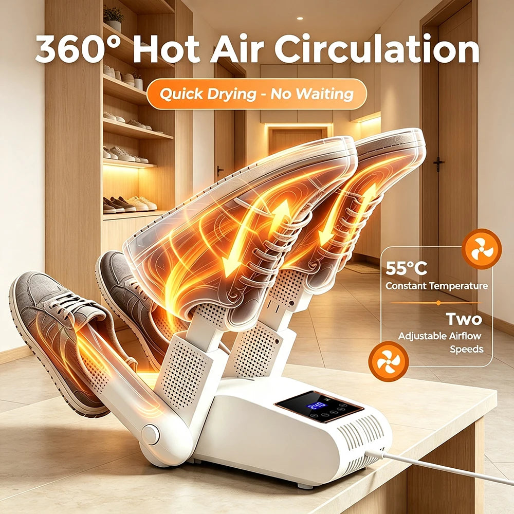 Foldable 4-Tube Electric Shoe and Boot Dryer with UV Sterilization - 2
