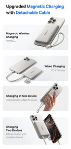 10000mAh Magnetic Wireless Power Bank with Built-in Fast Charge Cable