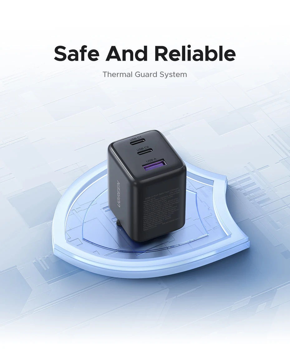 30W GaN Fast Wall Charger with Triple USB Ports - 15