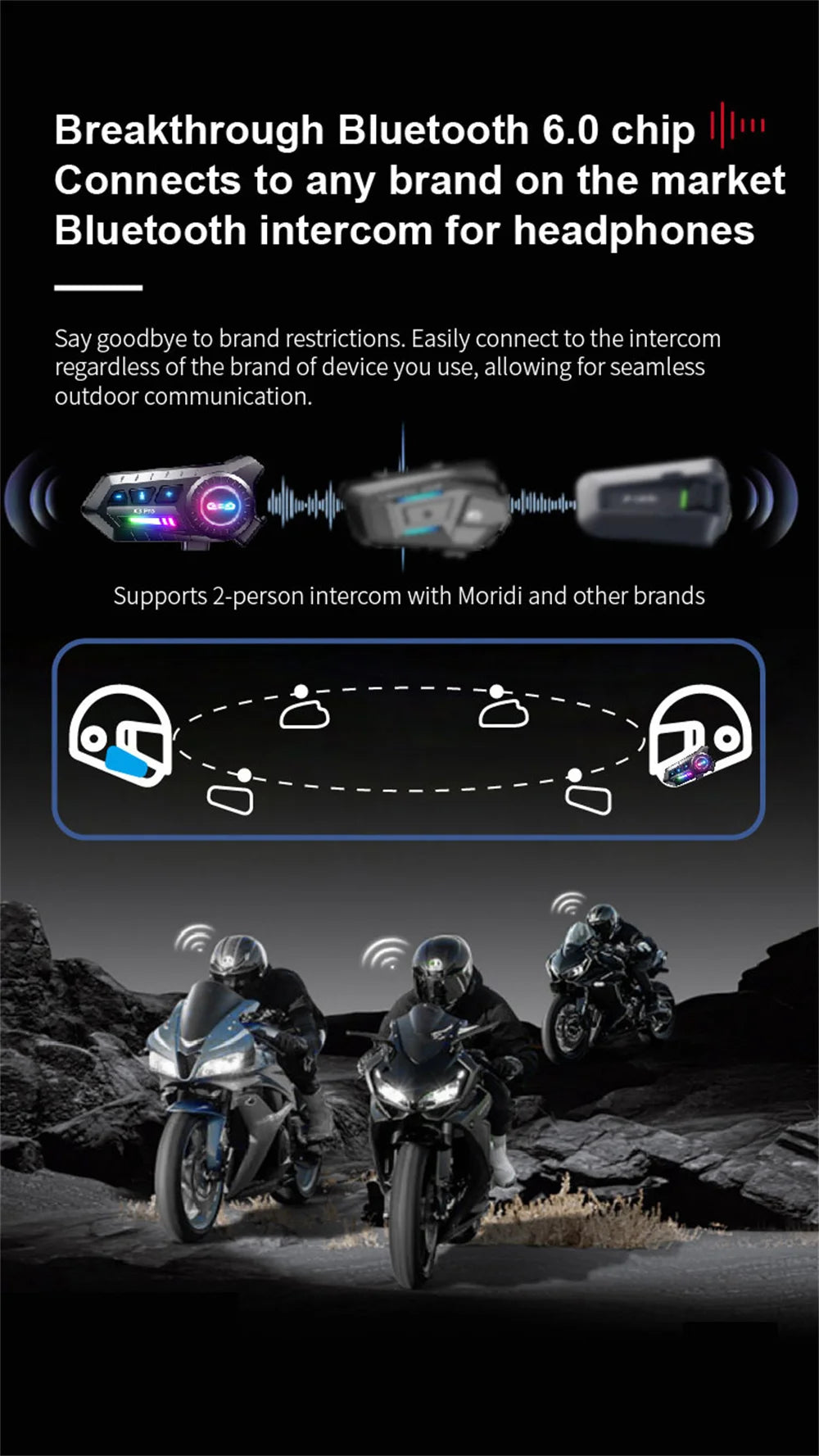 Motorcycle Helmet Bluetooth Intercom Headset with FM Radio - 15