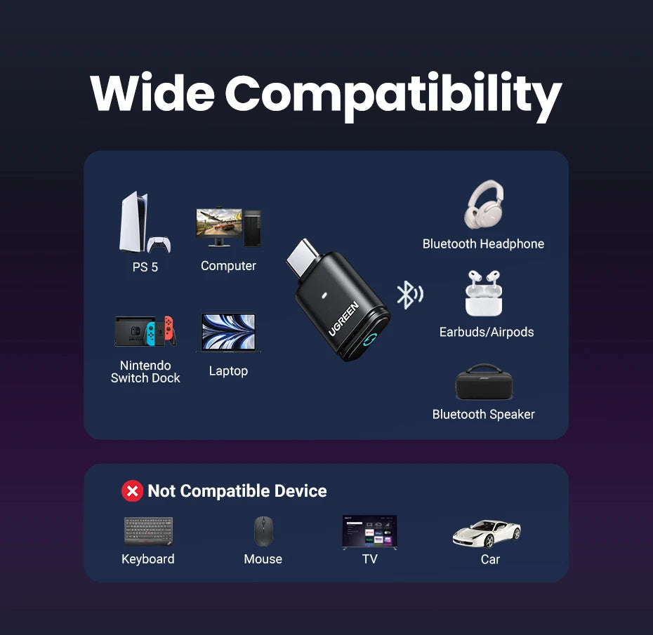 USB-C Bluetooth 5.3 Audio Transmitter for PC and Gaming Consoles