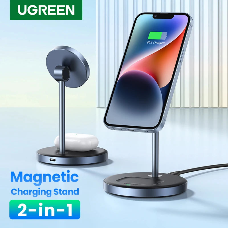 2-in-1 Magnetic Wireless Charging Stand for Phones and Earbuds