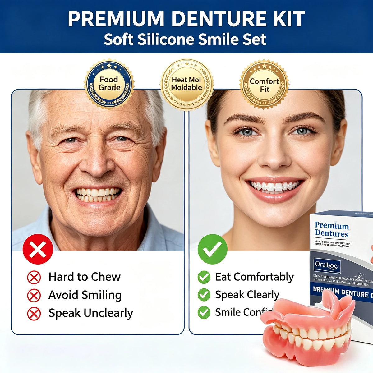 Cosmetic Upper and Lower Silicone Teeth Covers for Smile Confidence