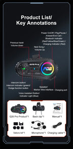 Bluetooth 6.0 Motorcycle Helmet Intercom Headset