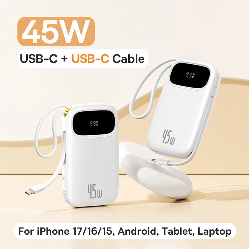 45W Fast Charging Power Bank with Built-in Cables