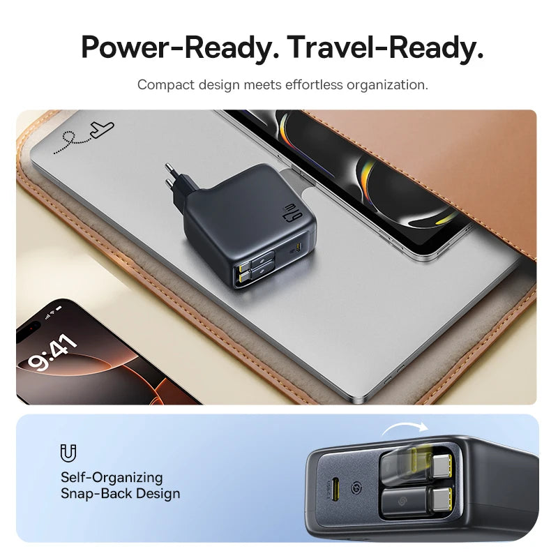 67W GaN Fast Charger with Built-in Retractable Cables - 6