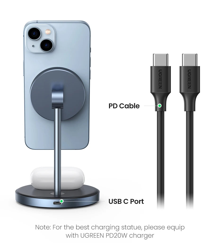 2-in-1 Magnetic Wireless Charging Stand for iPhone and Earbuds