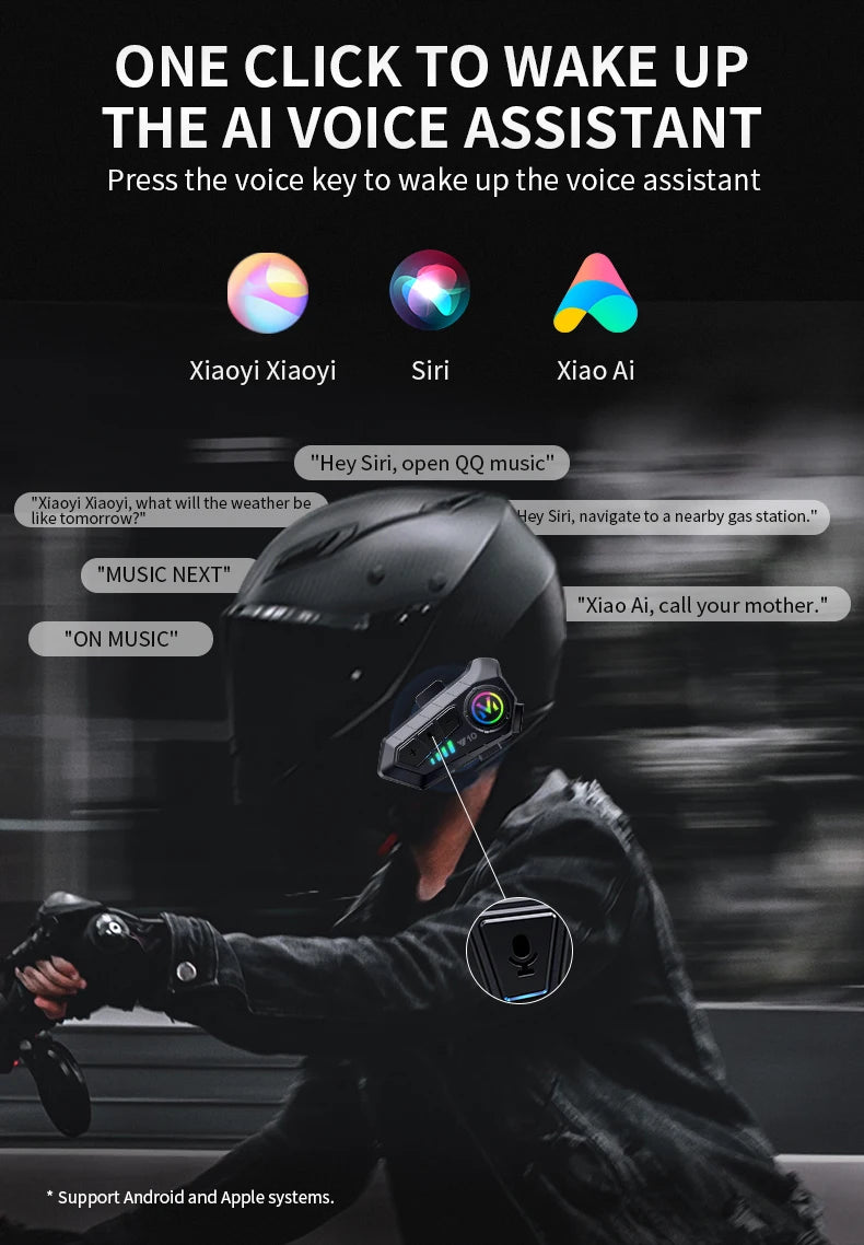 Bluetooth 5.3 Motorcycle Helmet Headset with Voice Control