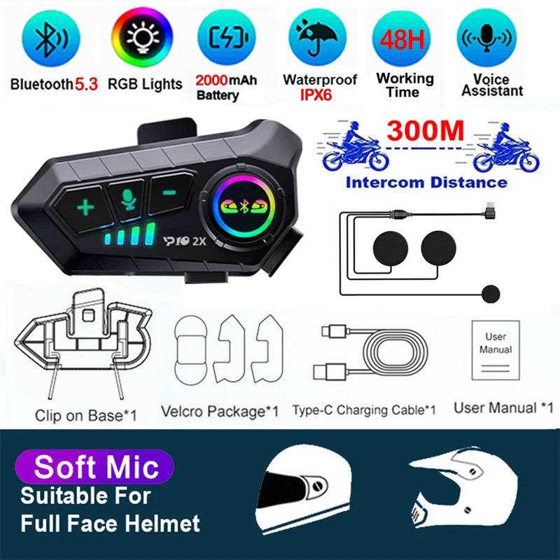 Bluetooth 6.0 Motorcycle Helmet Intercom Headset - 21