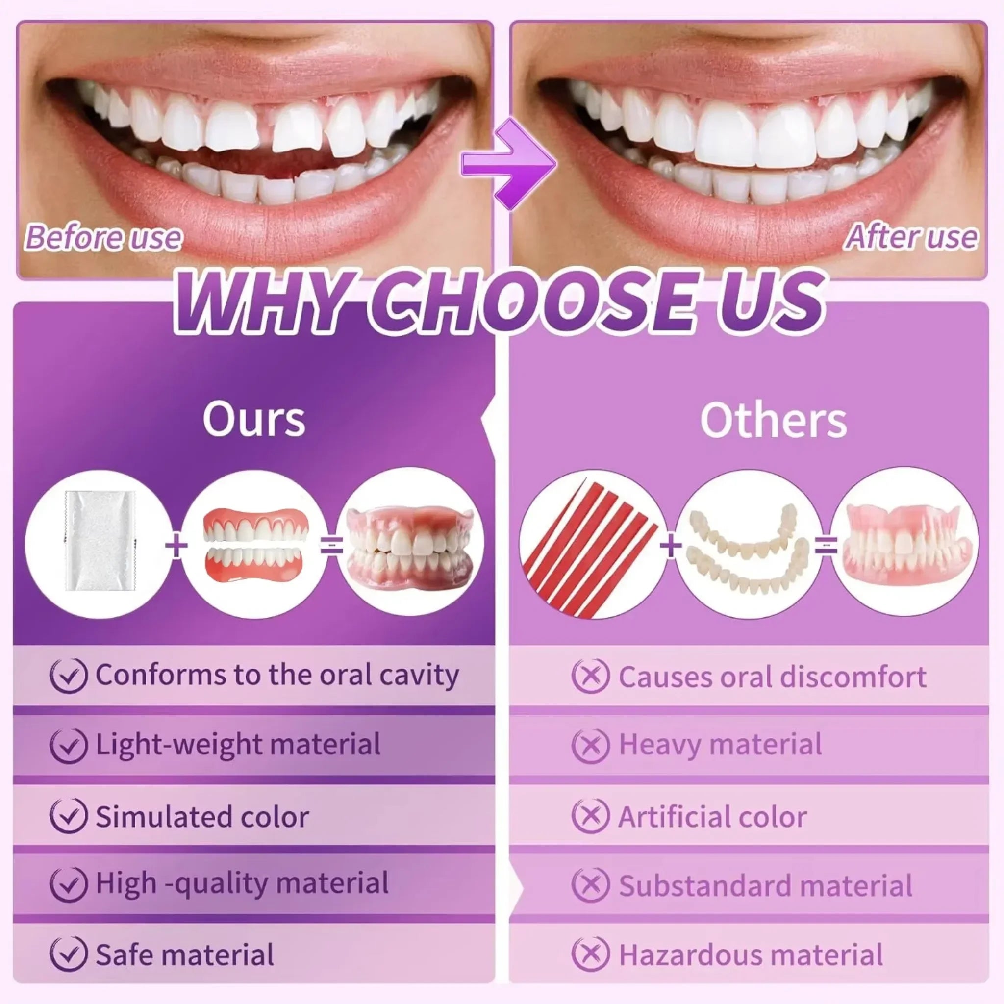 Comfort Fit Silicone Cosmetic Dentures for Natural Smile - 10