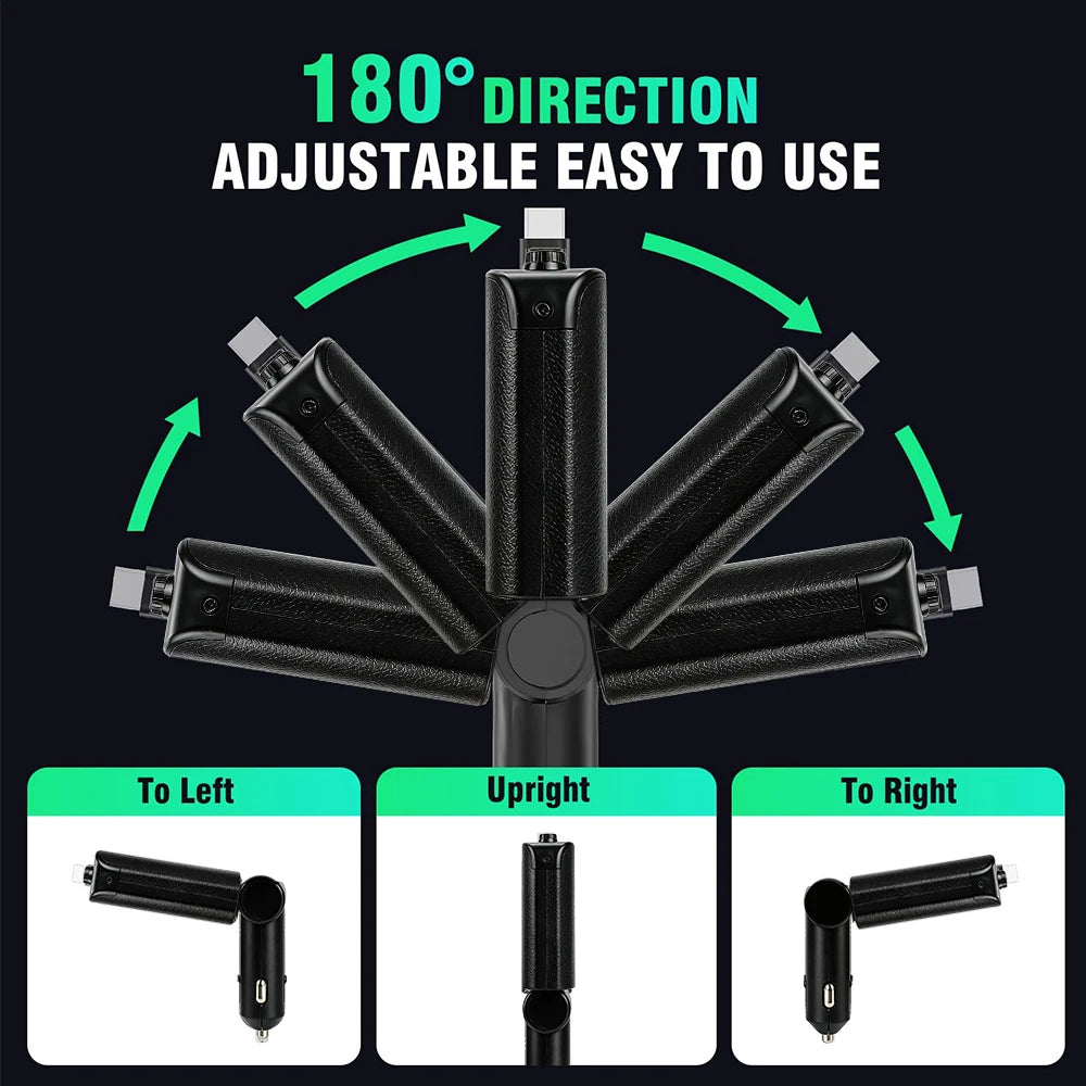 100W Car Charger with Retractable Cable PD 30W Fast Charging Adapter