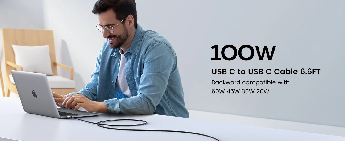 100W USB-C to USB-C Fast Charging Cable for Laptops and Smartphones - 9