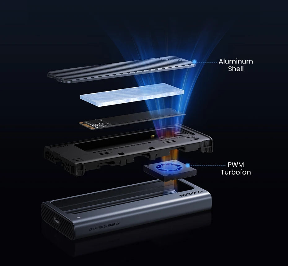 40Gbps USB4 M.2 NVMe SSD Enclosure with Cooling Fan - 11