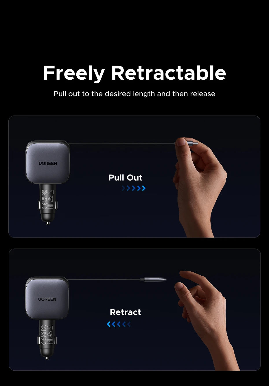 145W Fast Car Charger with 3 USB-C and 1 USB-A Ports