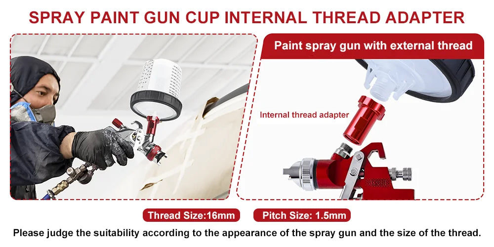 Spray Gun Cup Adapter 16mm Thread 1.5mm Pitch