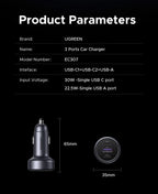 30W USB-C Fast Car Charger with Dual Ports