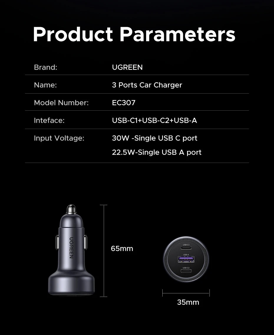 30W USB-C Fast Car Charger with Dual Ports