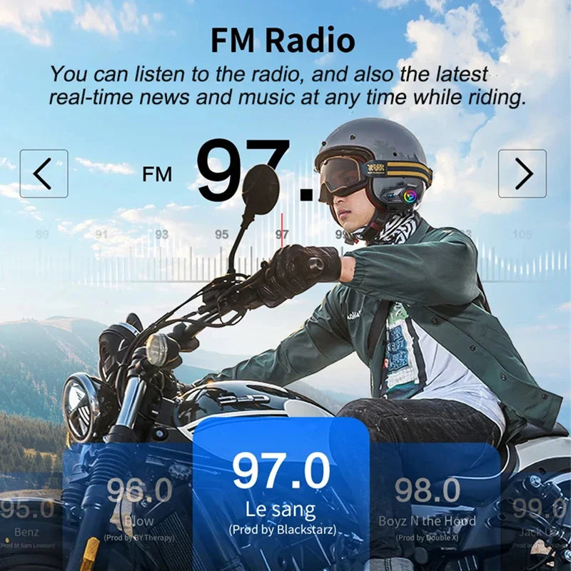 Bluetooth 6.0 Motorcycle Helmet Intercom Headset with FM Radio 500m