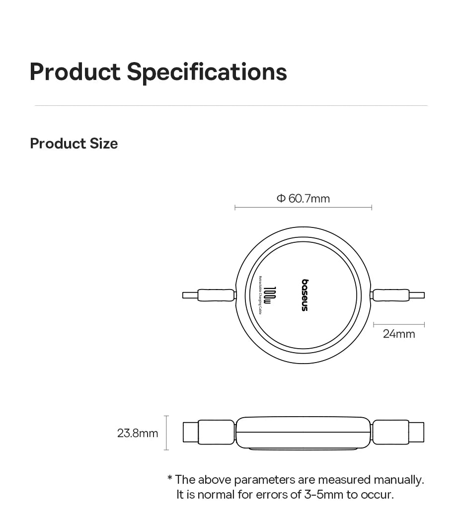 100W Fast Charging Retractable USB-C Cable - 23