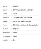 240W USB-C to USB-C Fast Charging and Data Sync Cable