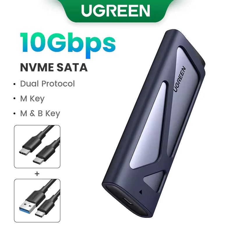 Dual Protocol M.2 NVMe and SATA SSD Enclosure 10Gbps USB-C Adapter