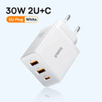30W Fast USB Wall Charger with Type-C and Dual USB Ports