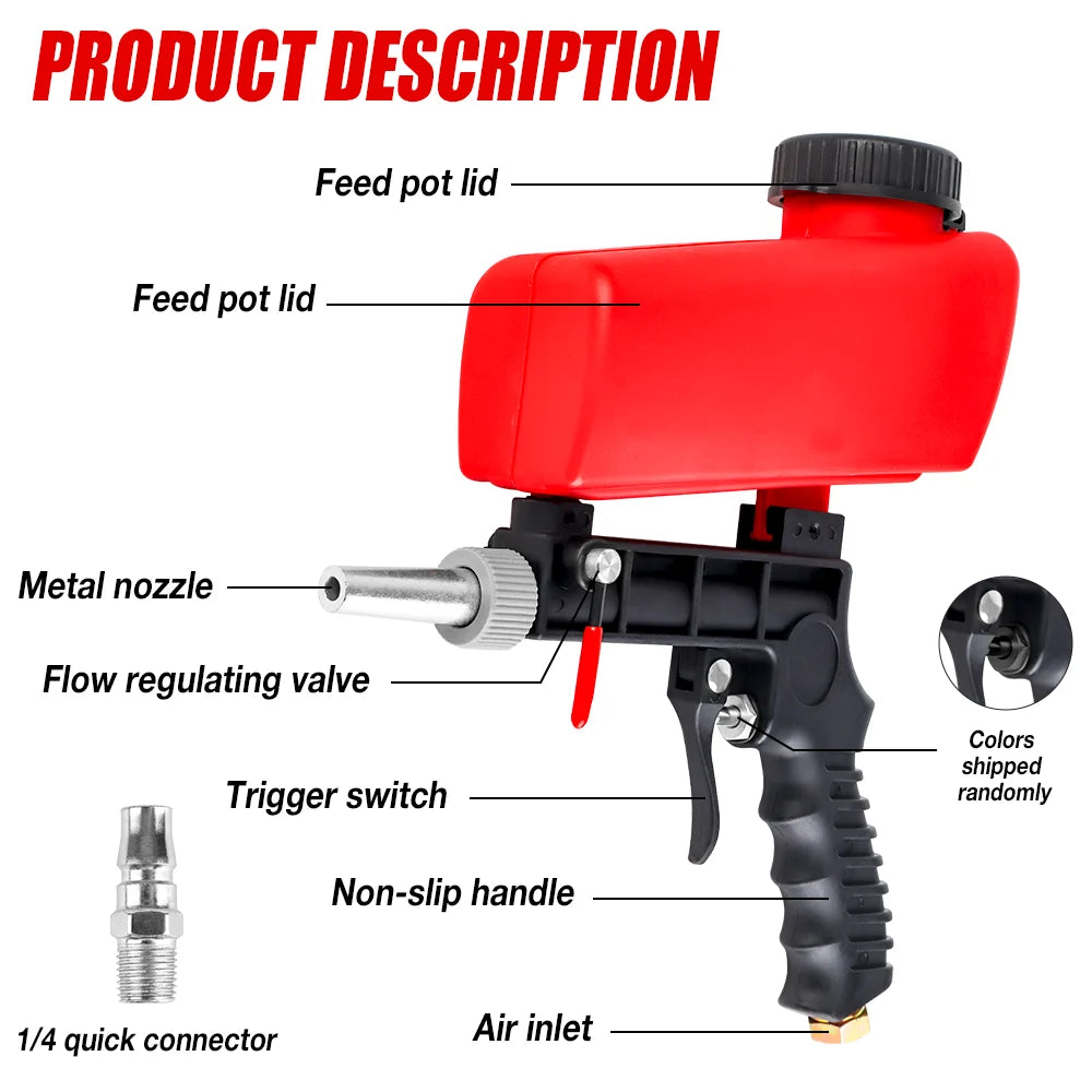 Portable 90PSI Pneumatic Gravity Feed Sandblasting Gun - 3