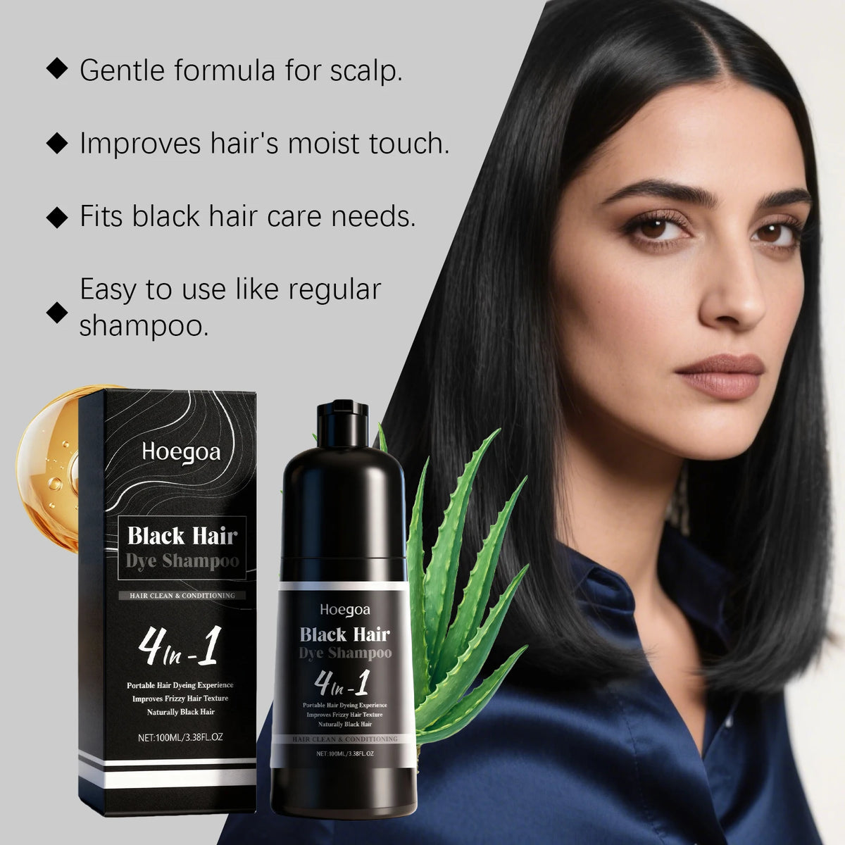 4-in-1 Instant Black Hair Dye Shampoo for Gray Coverage