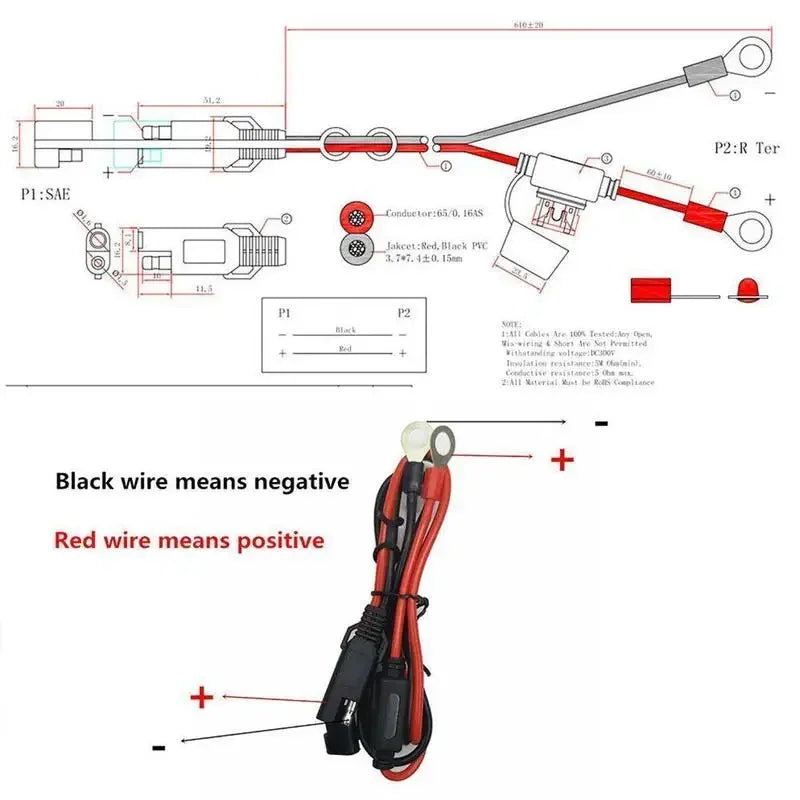 16AWG Motorcycle Battery Terminal to SAE Quick Extension Cable