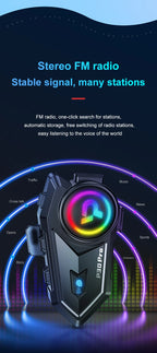 Bluetooth 6.0 Motorcycle Helmet Intercom Headset with FM Radio 500m