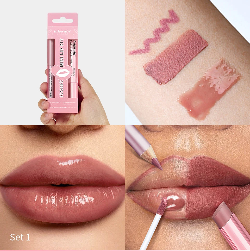 3-Piece Matte Lipstick and Lip Gloss Makeup Set - 17