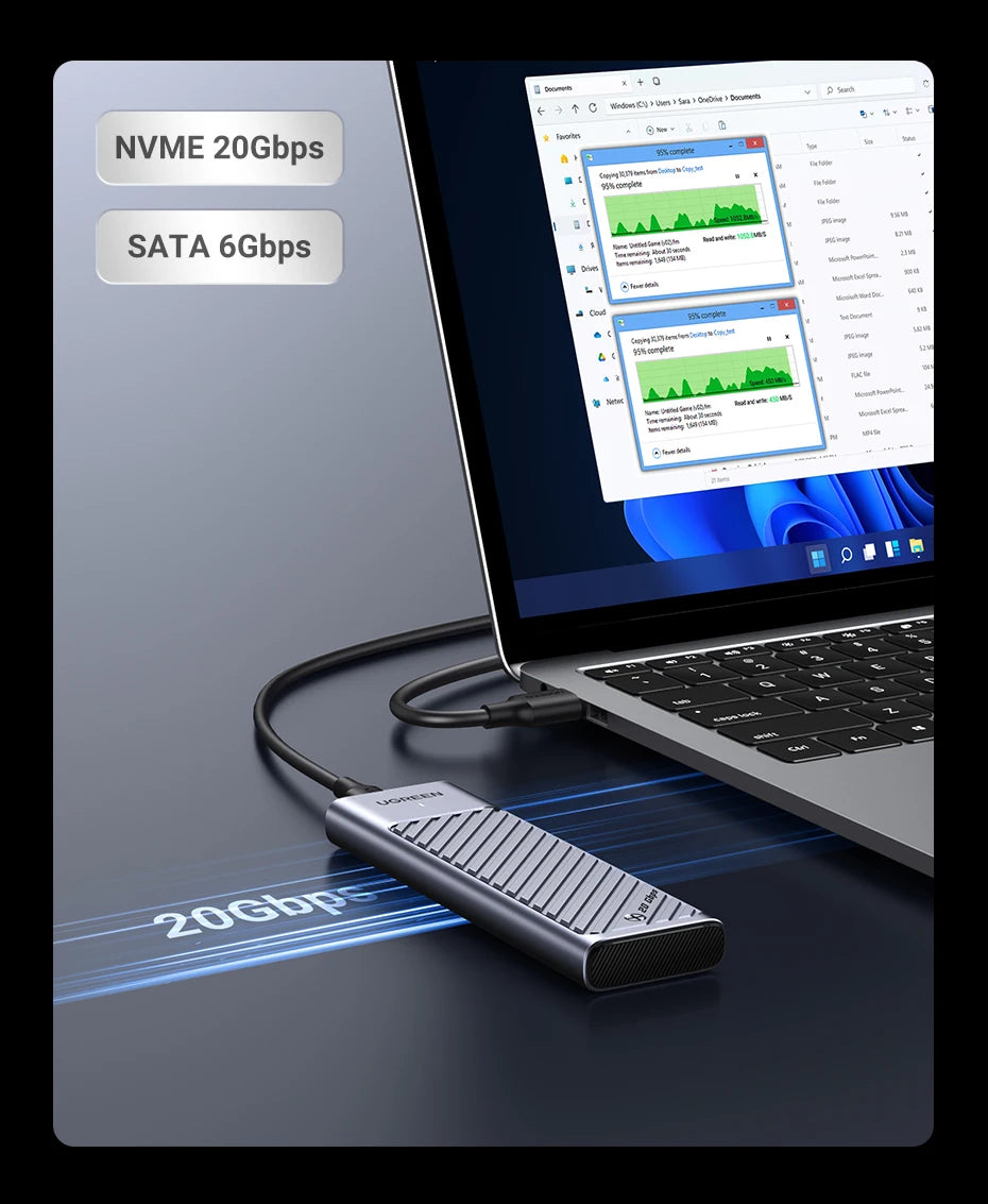 Dual Protocol M.2 NVMe and SATA SSD External Enclosure 20Gbps