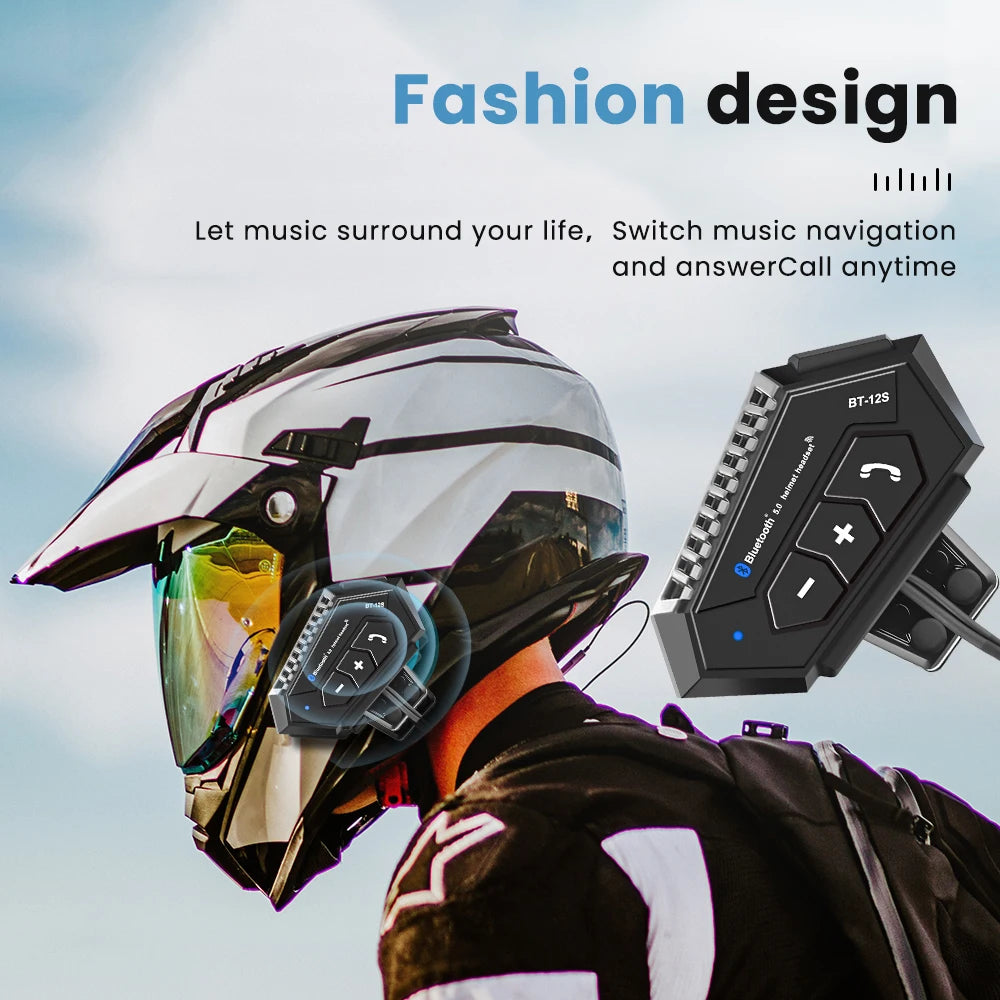 BT-12S Bluetooth 5.0 Motorcycle Helmet Headset with Dual Microphones