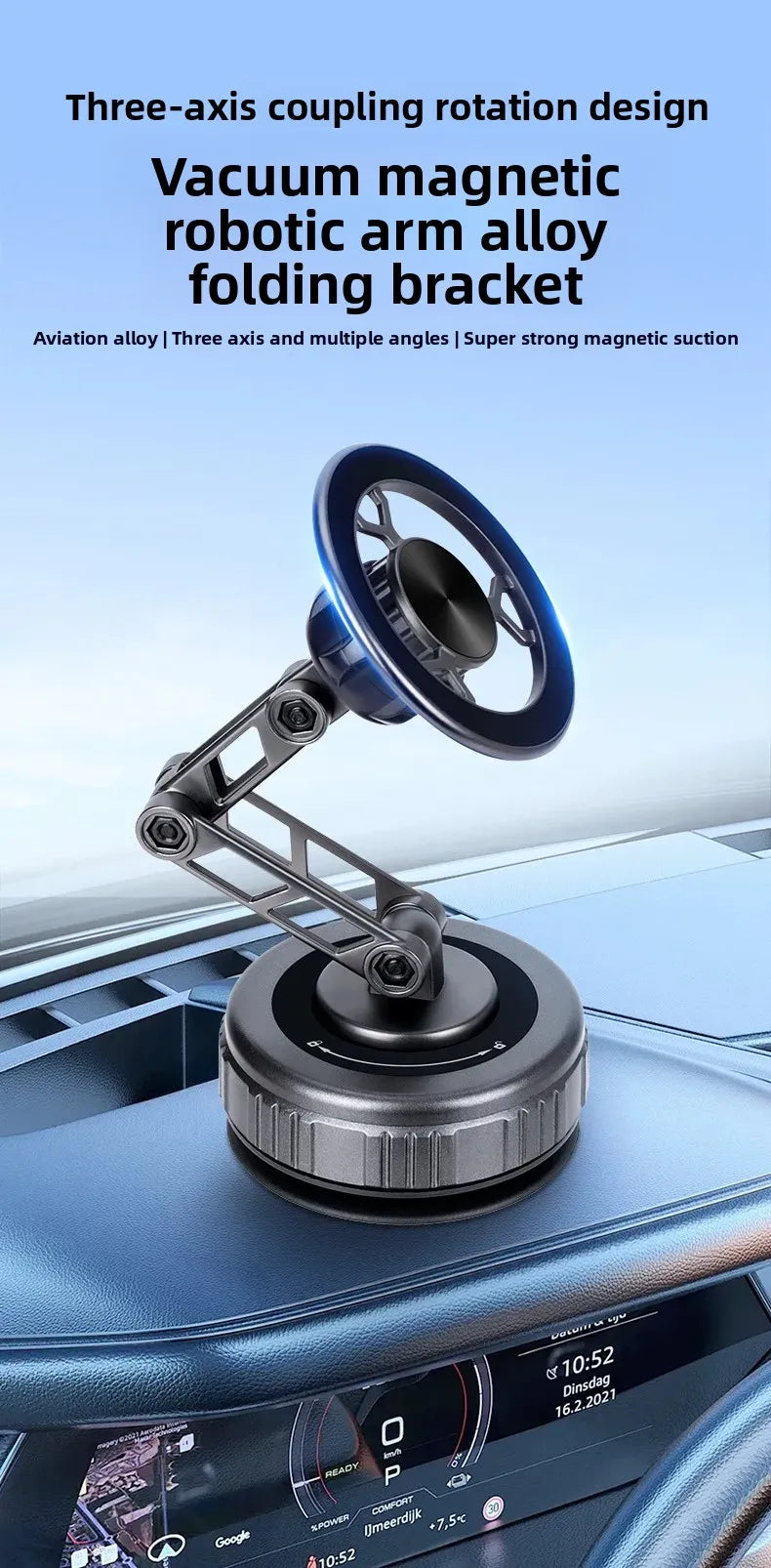 Magnetic Car Phone Holder with Vacuum Sucker and 360 Degree Rotation