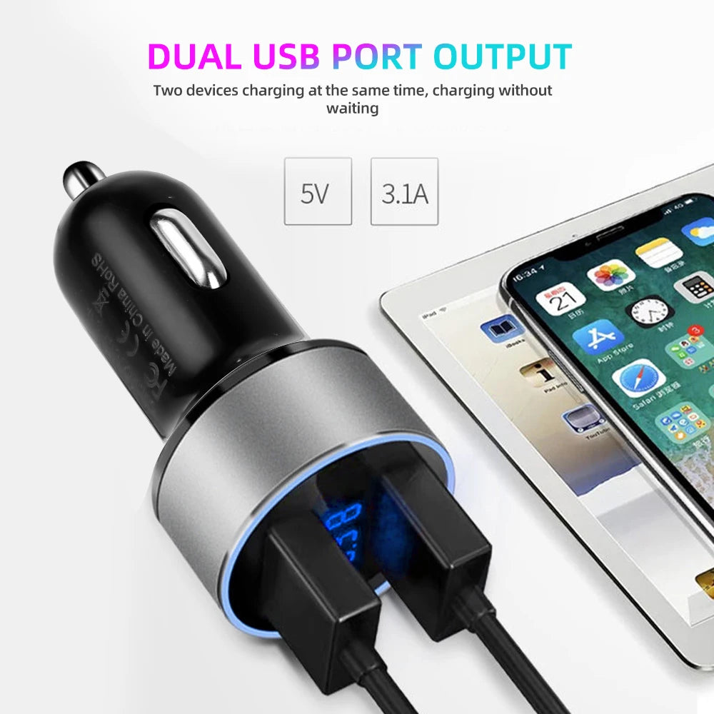 3.1A Dual USB Car Charger with LED Digital Voltage Display 12V 24V