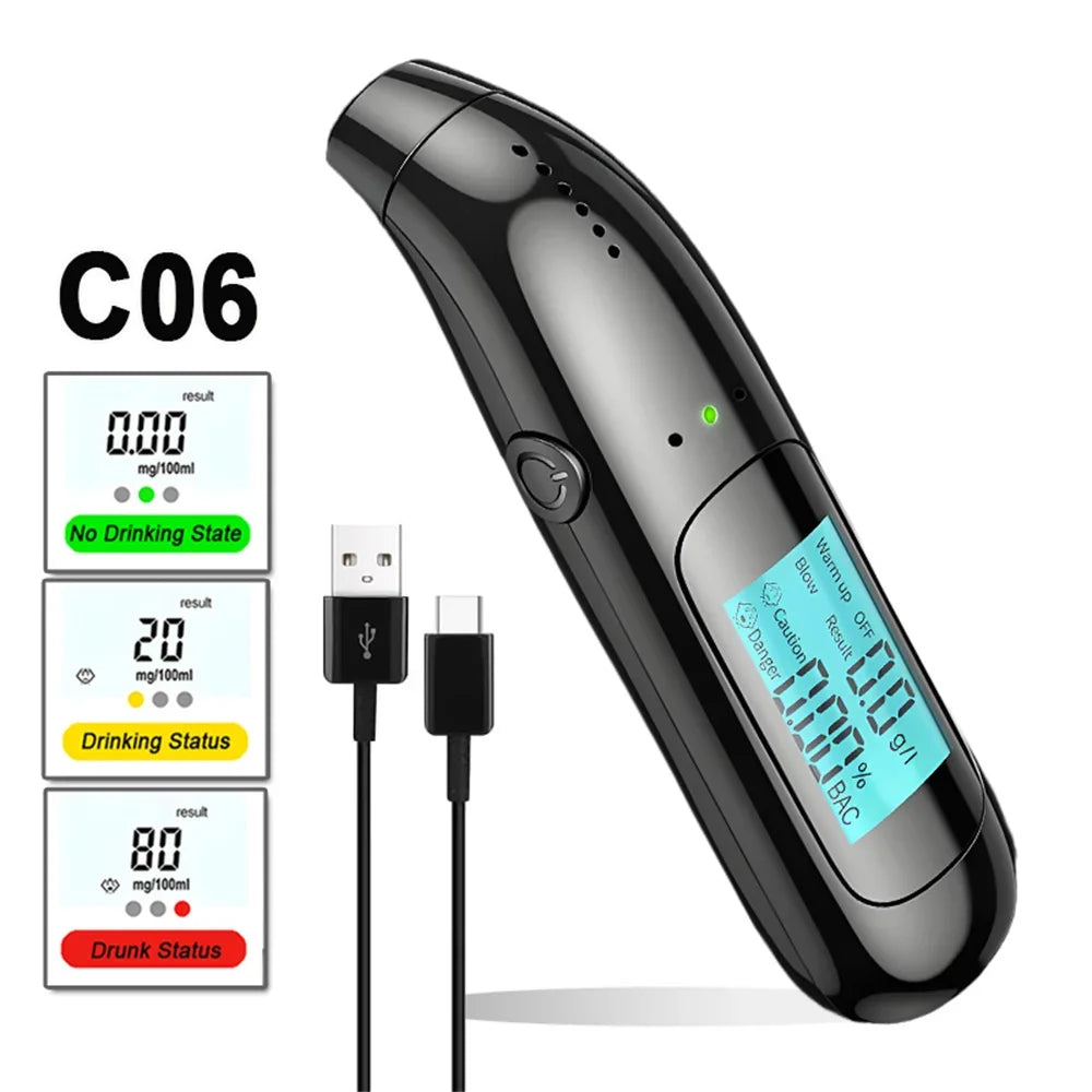 Portable Non-Contact Digital Alcohol Breathalyzer with USB Rechargeable