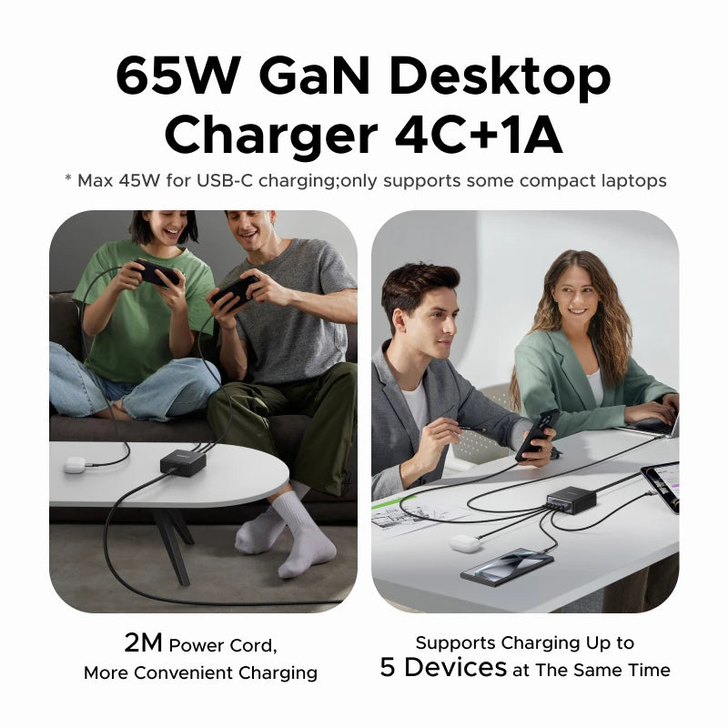 65W GaN 5-Port USB-C Desktop Fast Charger - 3