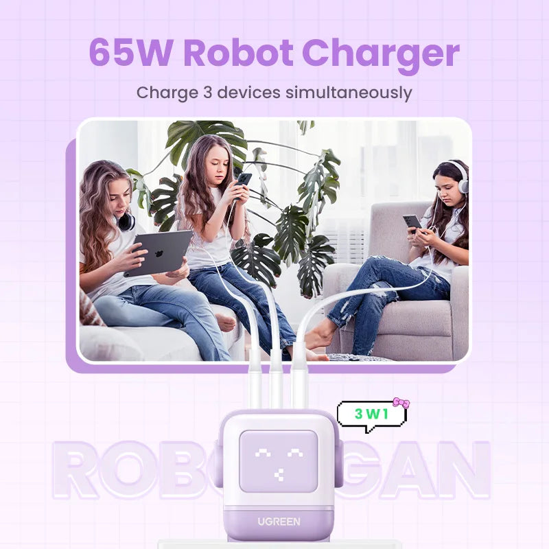 65W GaN Fast Wall Charger with Robot Display