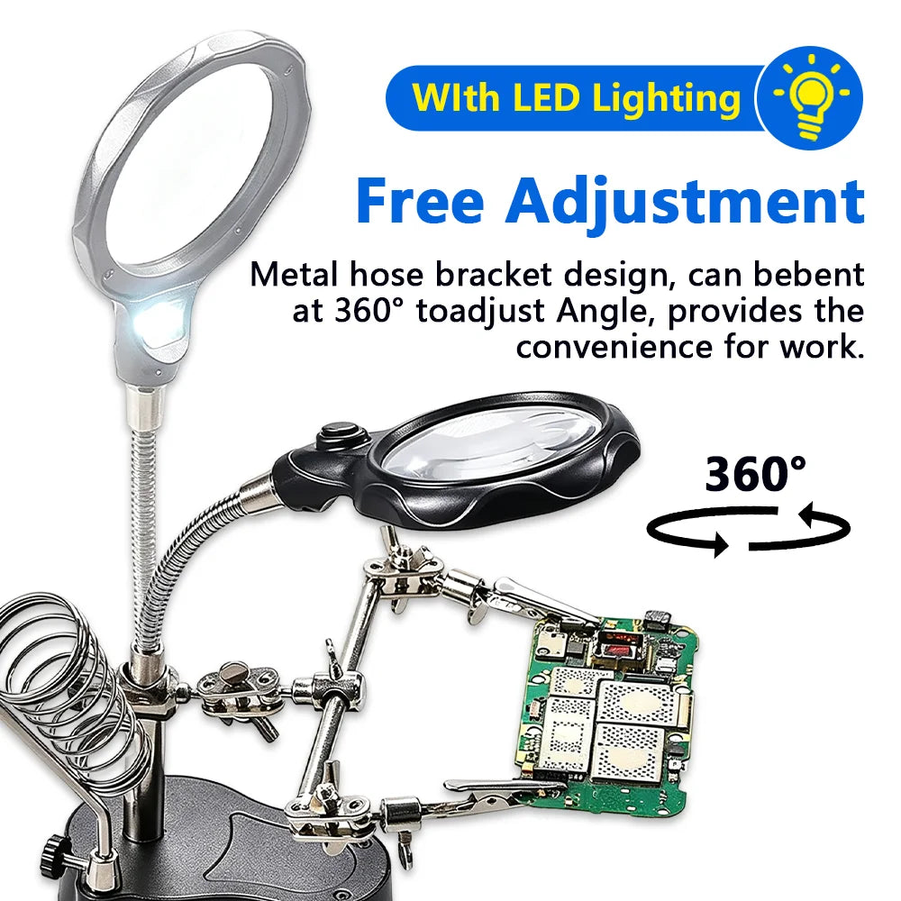 Soldering Helping Hand Station with LED Magnifying Glass