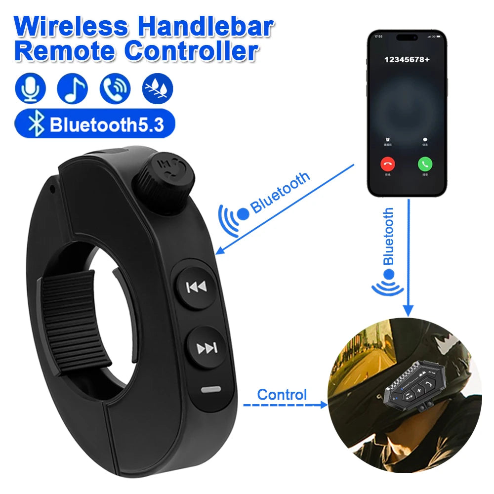 Bluetooth 5.3 Motorcycle Handlebar Remote Control for Phone and Headset