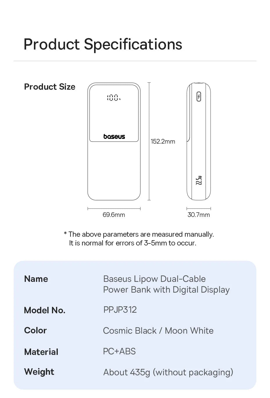 20000mAh Portable Power Bank with Integrated Fast Charging Cables