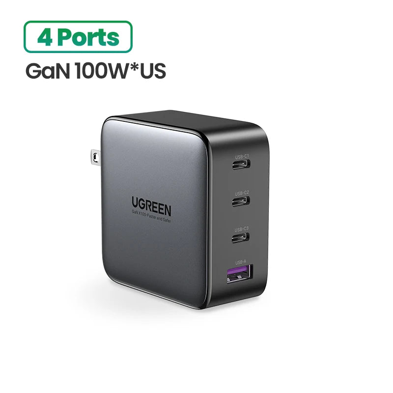 100W GaN USB-C Fast Wall Charger for Laptops and Smartphones
