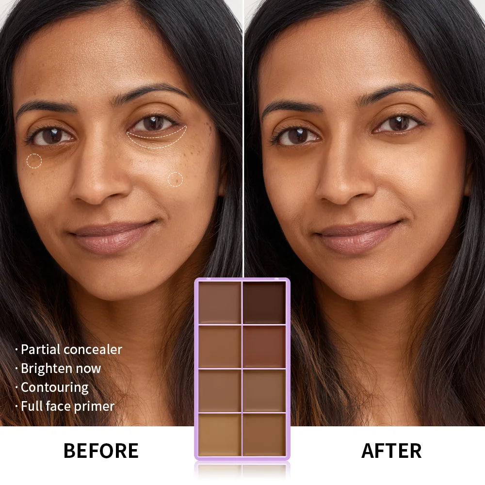 8-Shade Cream Concealer Palette for Full Coverage and Contouring - 4