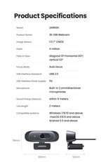 2K Ultra HD USB Webcam with Dual Microphones for Video Calls