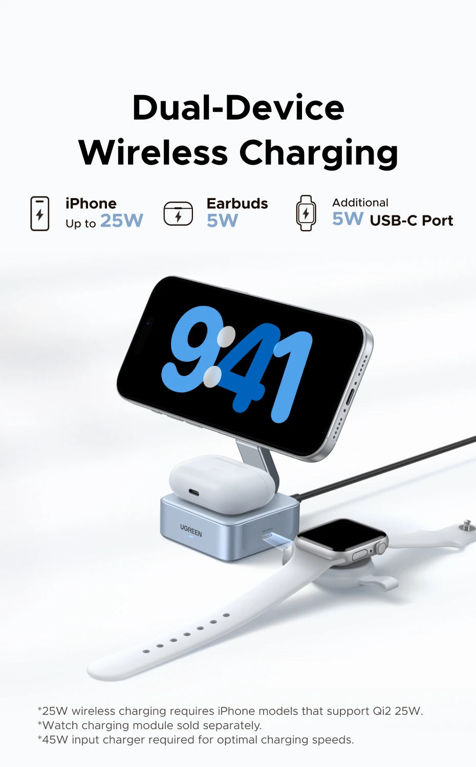 2-in-1 Magnetic Foldable Wireless Charging Stand for iPhone and AirPods
